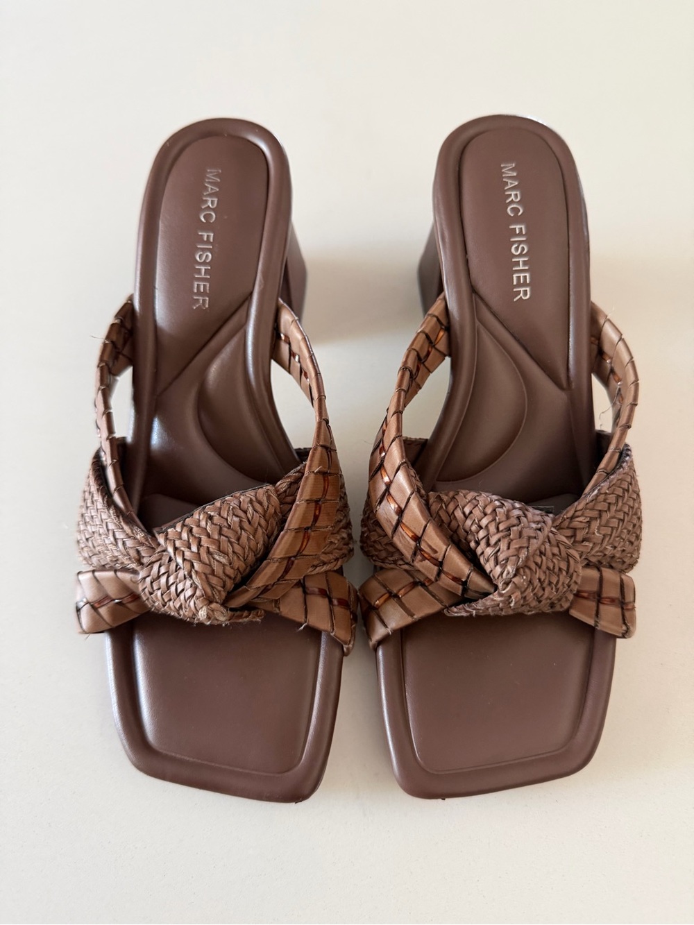 Marc Fisher Braided Brown Square-Toe Slide Heels